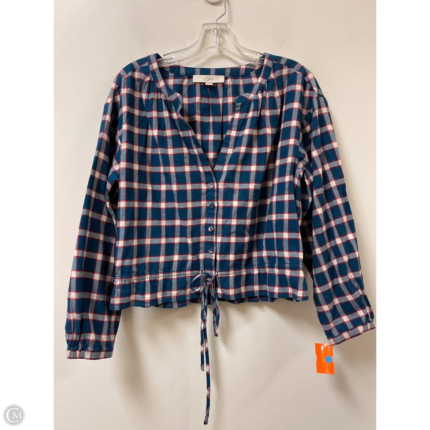 Blouse Long Sleeve By Loft In Blue & Red, Size: S