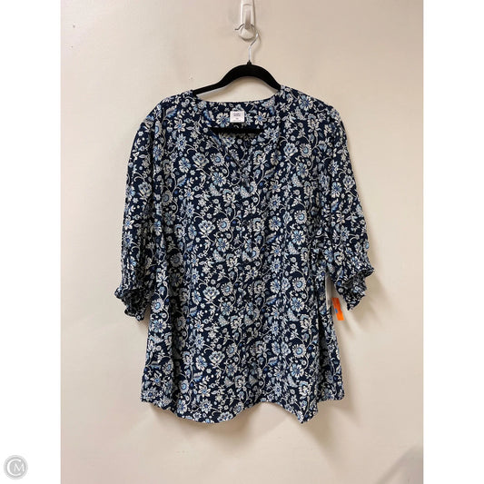 Blouse Short Sleeve By Croft And Barrow In Blue & White, Size: 2x