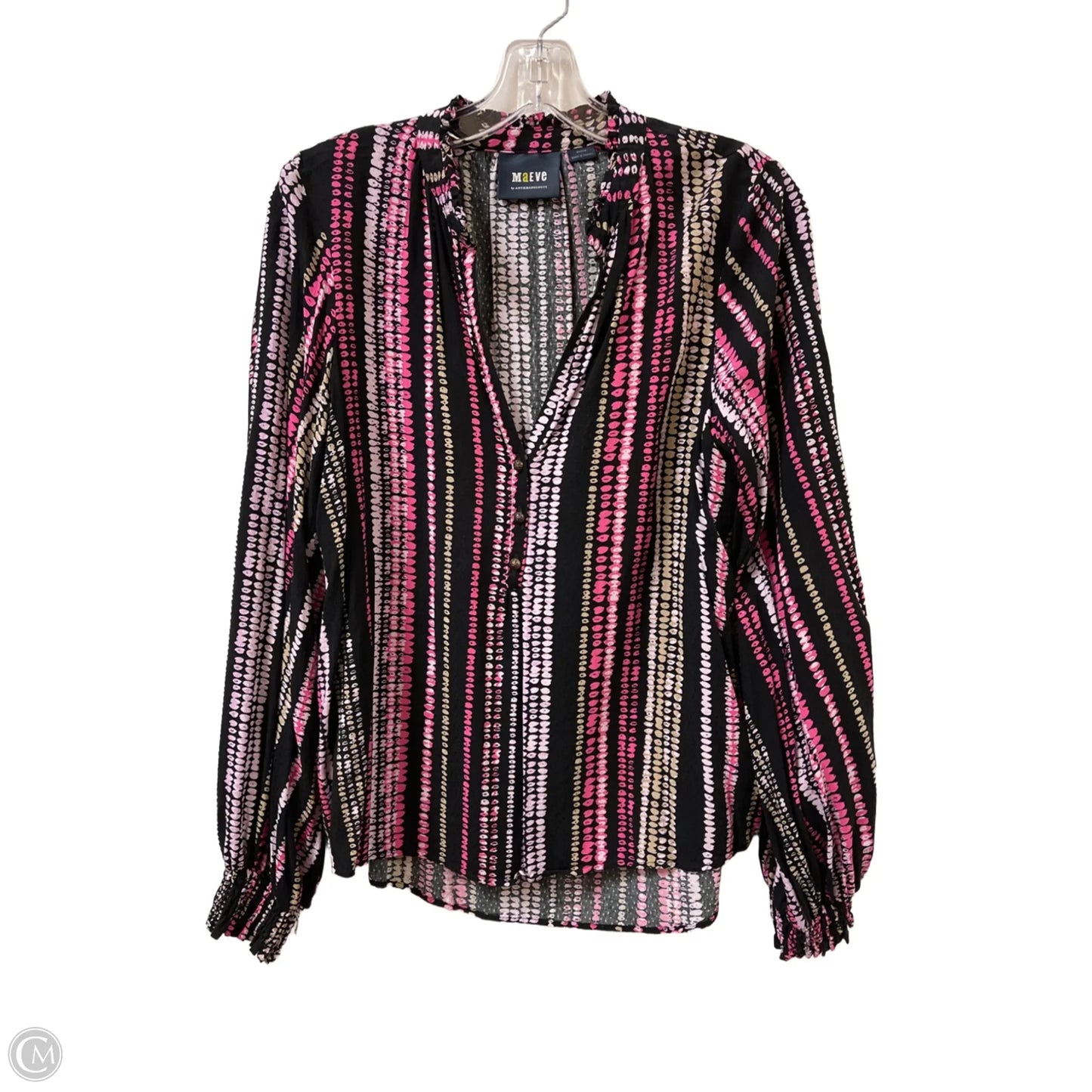 Top Long Sleeve By Maeve In Black & Pink, Size: M