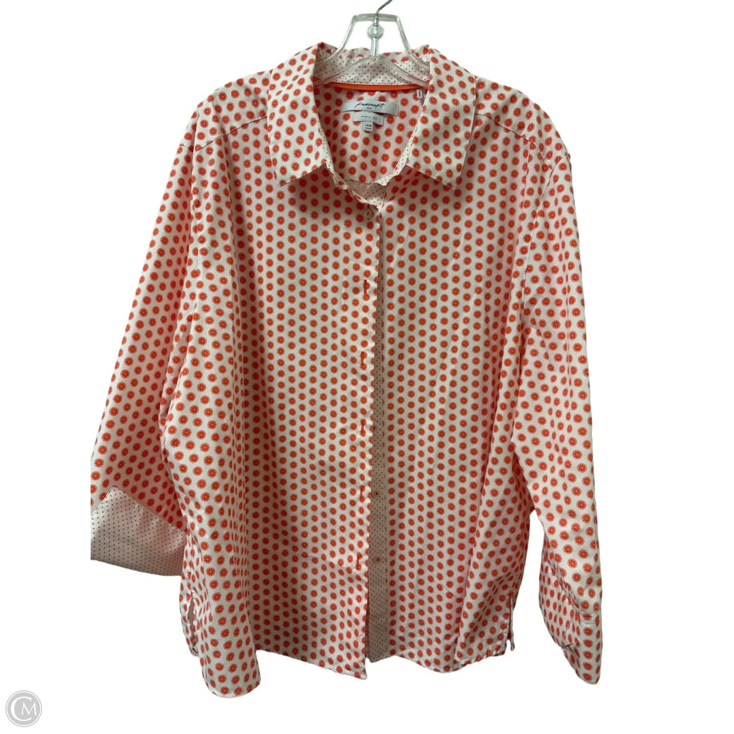 Blouse Long Sleeve By Foxcroft In Orange & White, Size: 3x