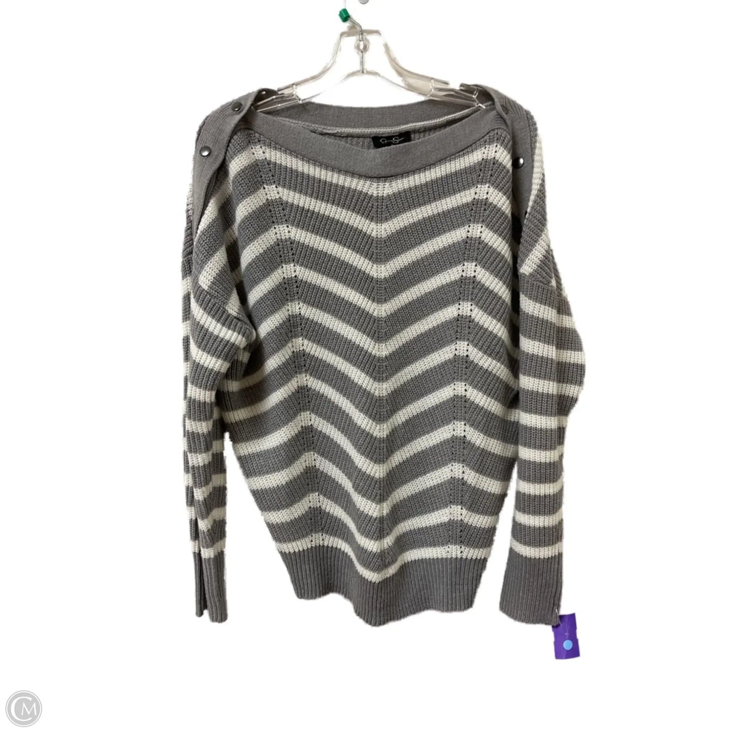 Sweater By Jessica Simpson In Grey & White, Size: L