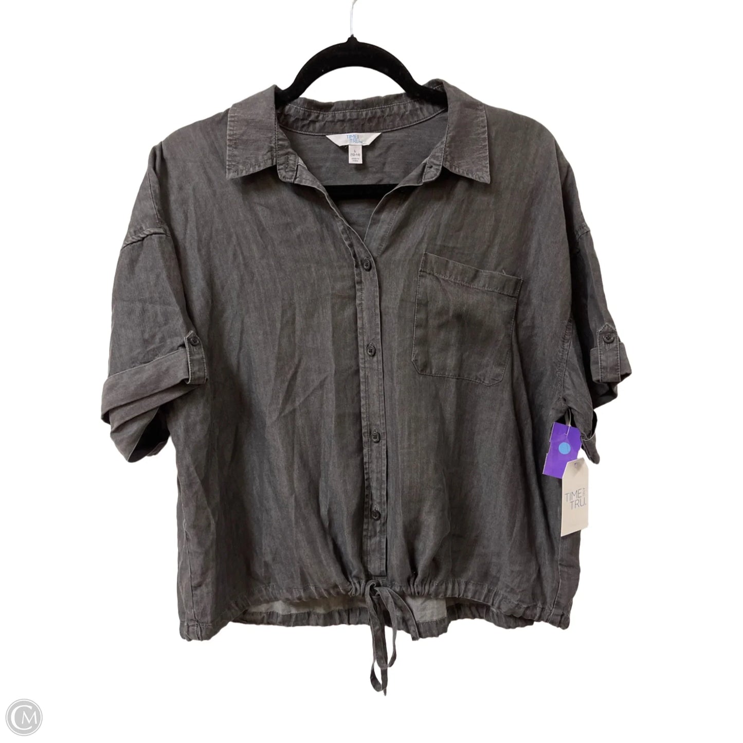 Blouse Short Sleeve By Time And Tru In Grey, Size: L