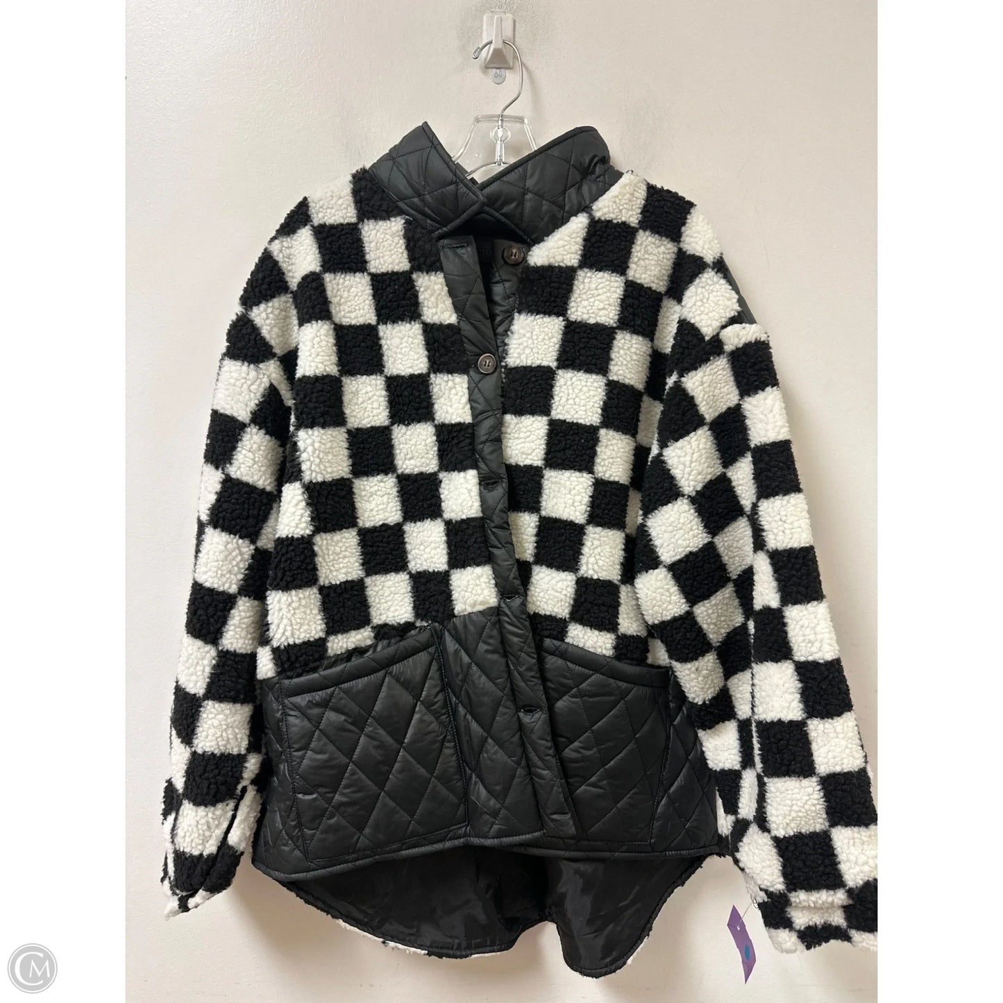 Jacket Faux Fur & Sherpa By Umgee In Black & White, Size: Xl