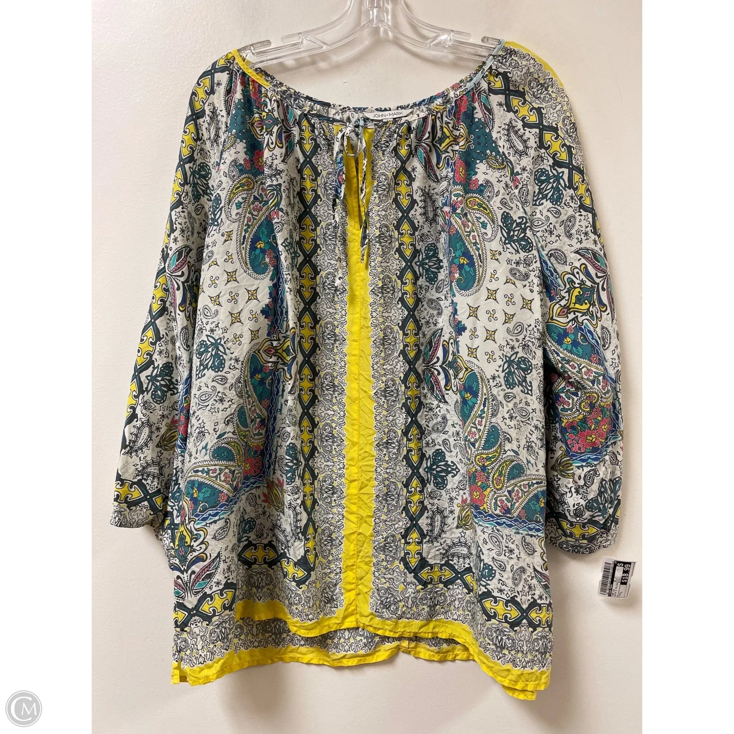 Top Long Sleeve By John Mark In Blue & Yellow, Size: L
