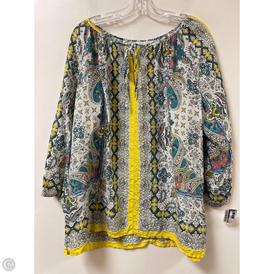 Top Long Sleeve By John Mark In Blue & Yellow, Size: L