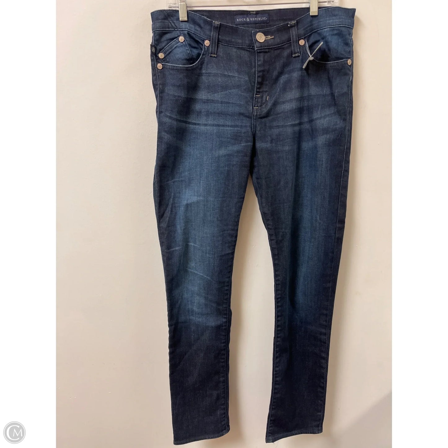 Jeans Straight By Rock And Republic In Blue Denim, Size: 14