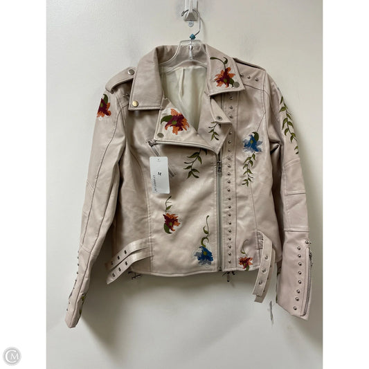 Jacket Moto By Clothes Mentor In Cream, Size: M