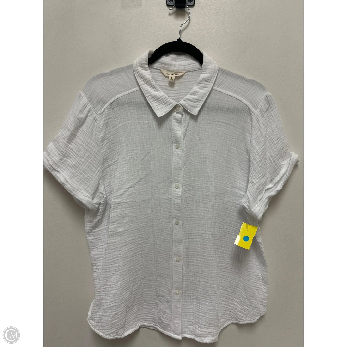 Blouse Short Sleeve By Lucky Brand In White, Size: L