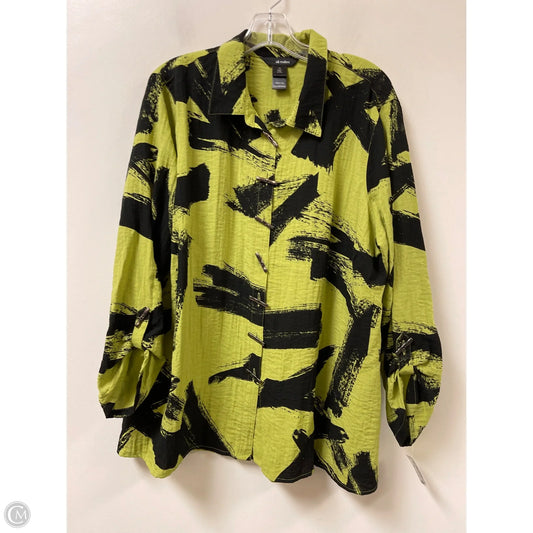 Blouse Long Sleeve By Ali Miles In Black & Green, Size: 1x