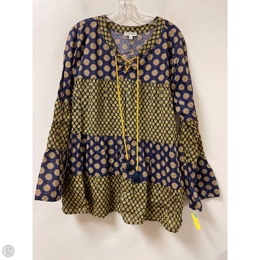 Top Long Sleeve By Earthbound In Blue & Yellow, Size: 1x
