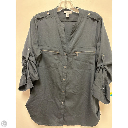 Blouse Long Sleeve By Calvin Klein In Blue, Size: M