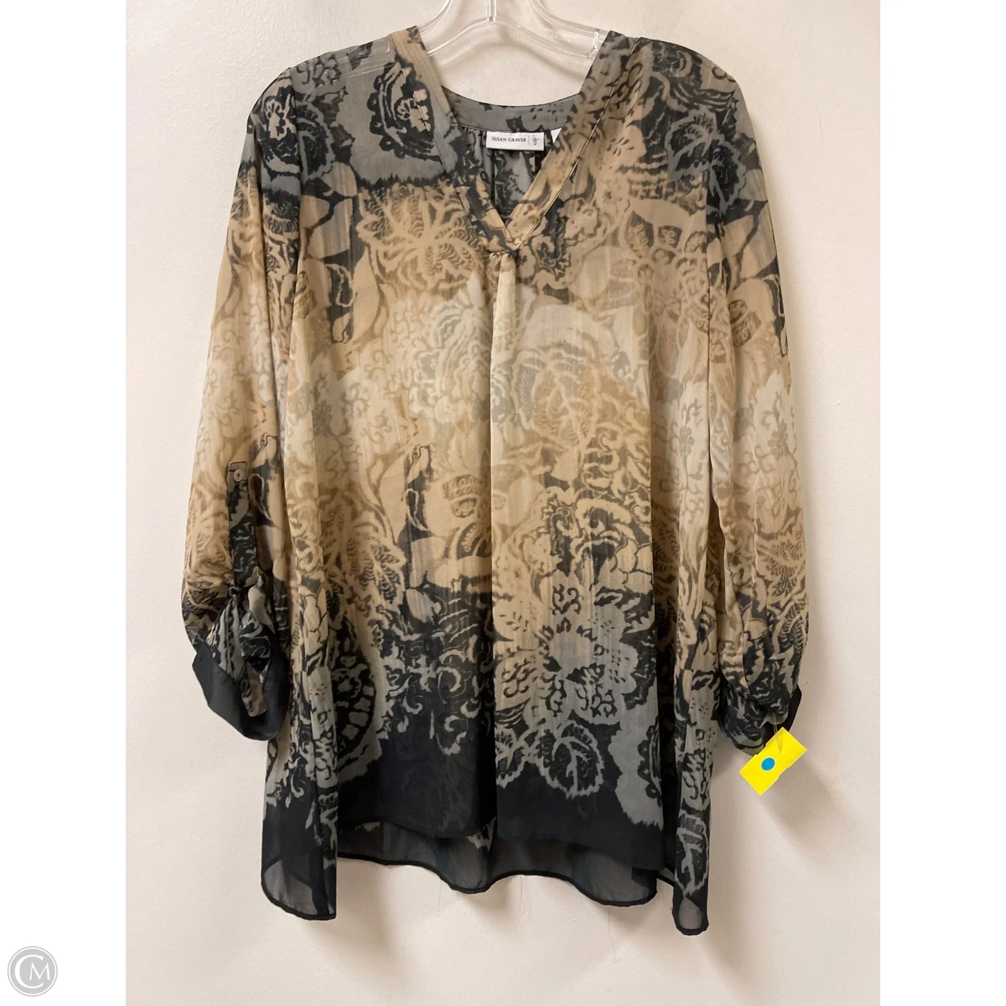 Top Long Sleeve By Susan Graver In Brown & Grey, Size: M