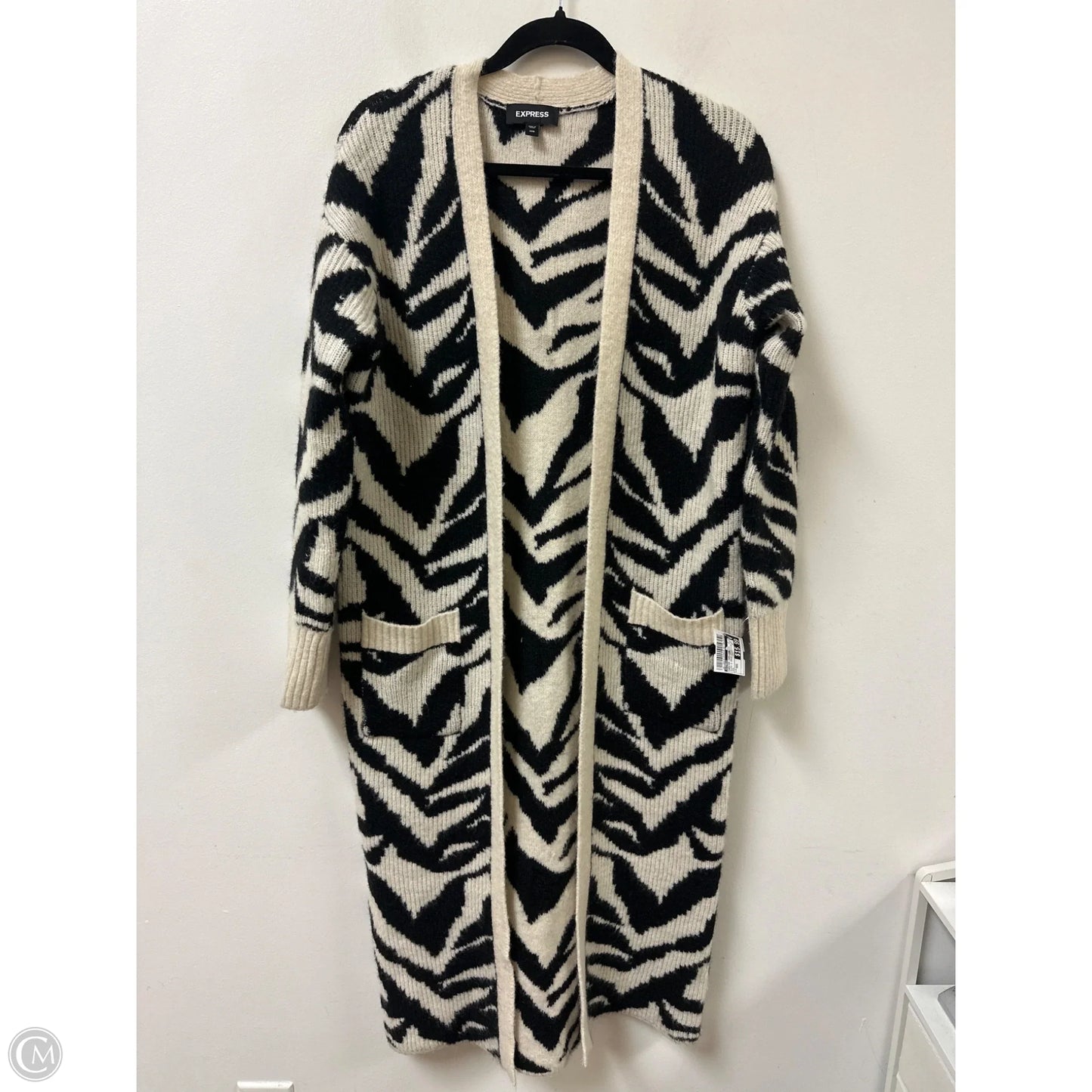 Sweater Cardigan By Express In Black & Cream, Size: Xxs