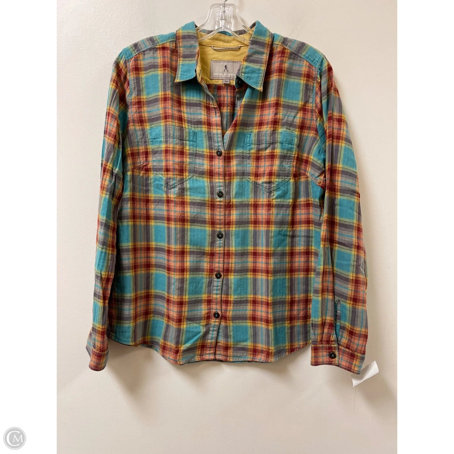 Blouse Long Sleeve By Royal Robbins In Blue & Yellow, Size: M