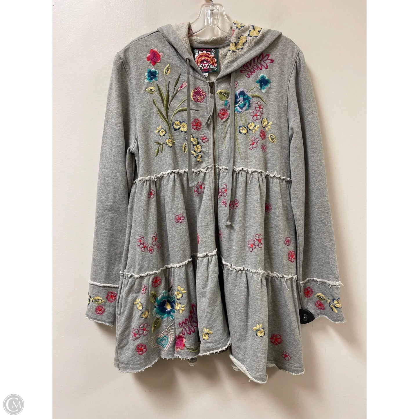 Sweater Cardigan By Johnny Was In Grey, Size: L
