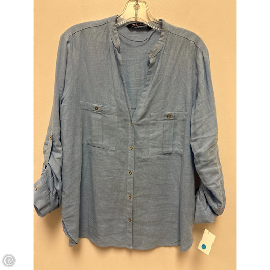 Blouse Long Sleeve By Zara In Blue, Size: M