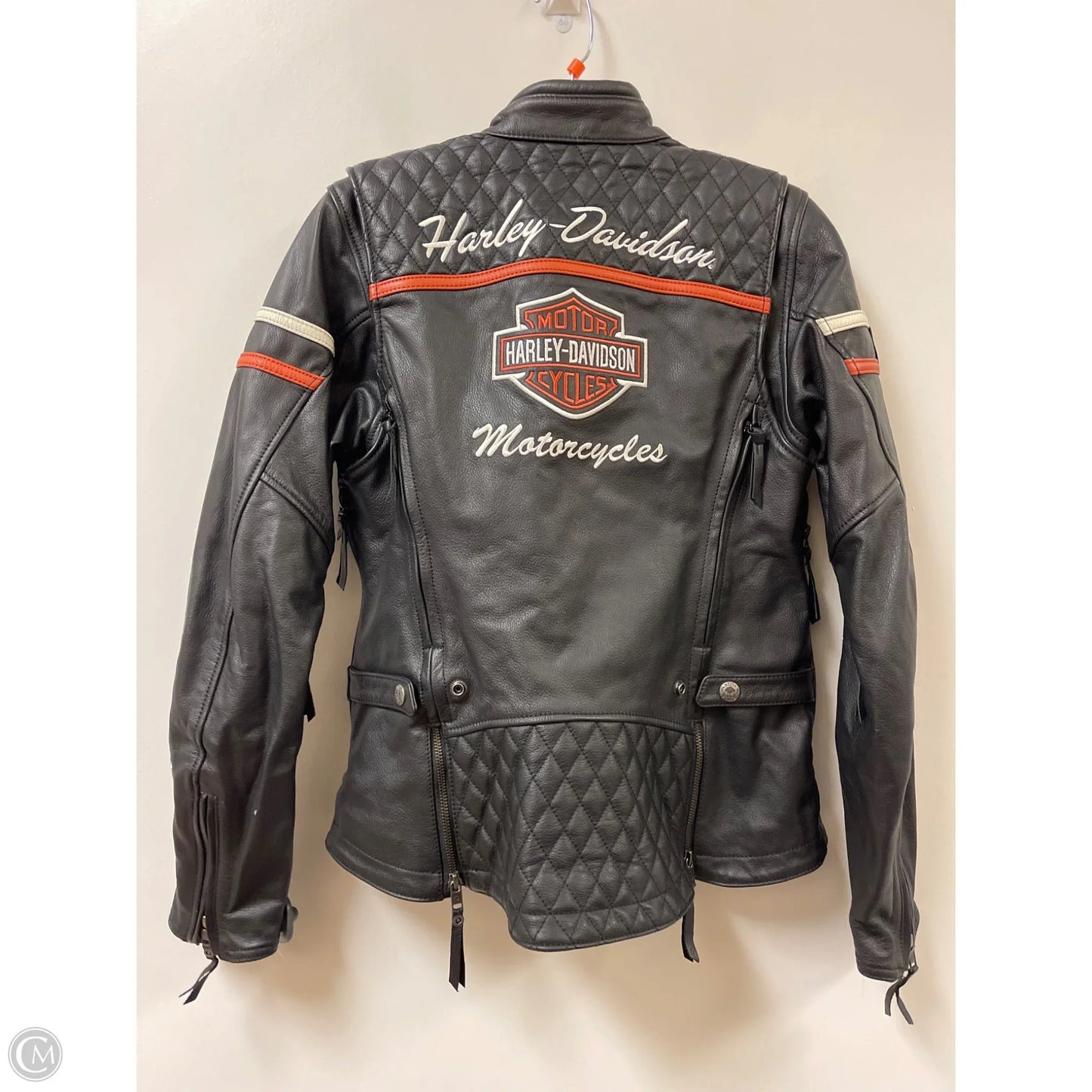 Jacket Moto Leather By Harley Davidson In Black & Orange, Size: M