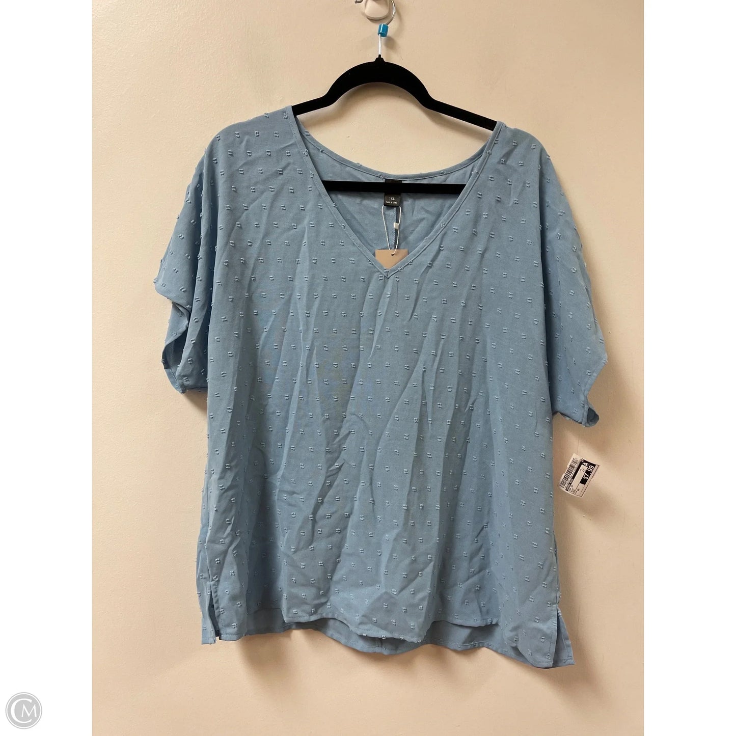 Top Short Sleeve By Emery Rose In Blue, Size: 1x