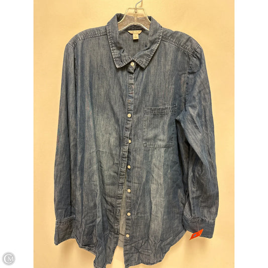 Blouse Long Sleeve By Cato In Blue Denim, Size: L