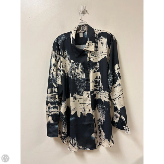 Blouse Long Sleeve By H&m In Black & Cream, Size: Xl