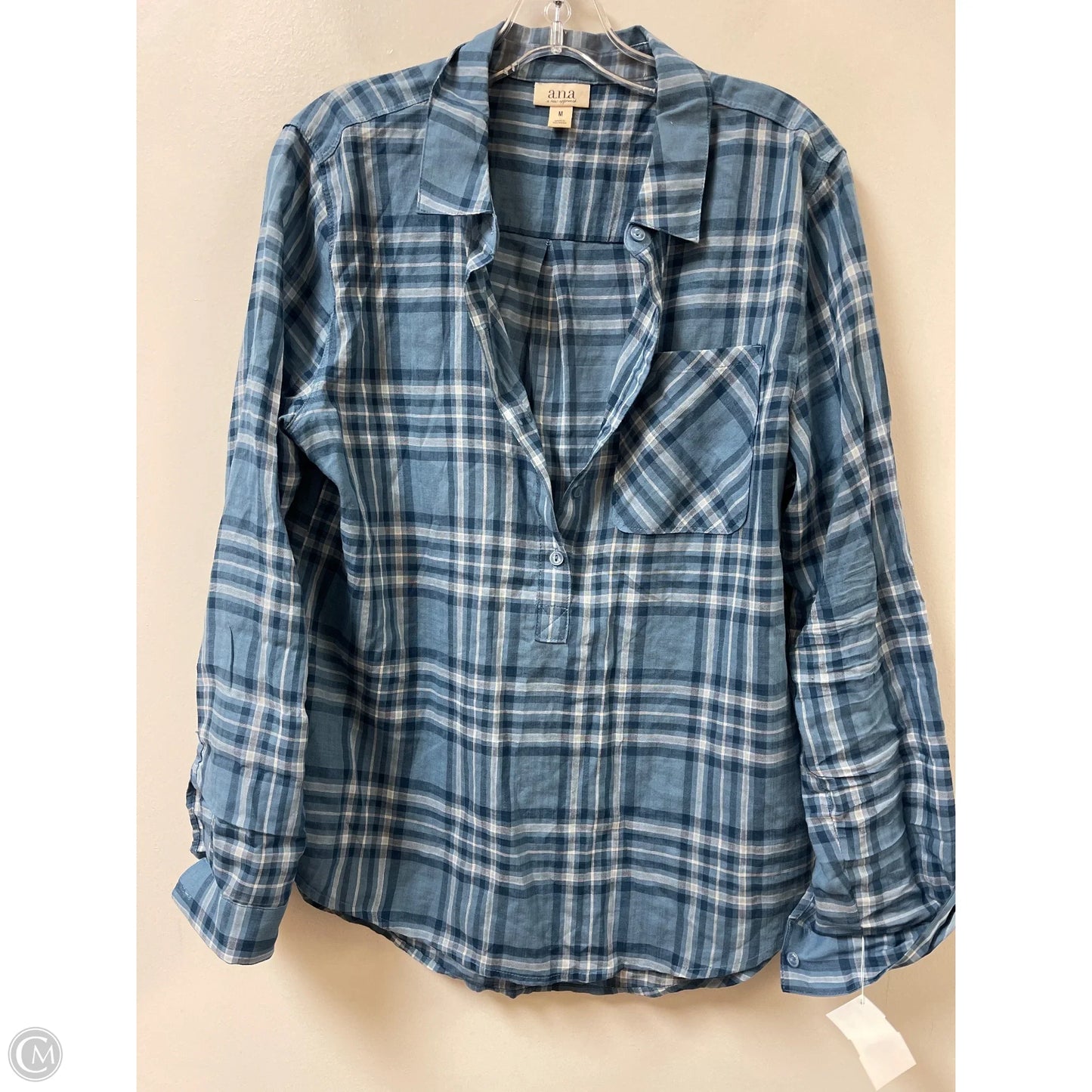 Top 3/4 Sleeve By Ana In Plaid Pattern, Size: M