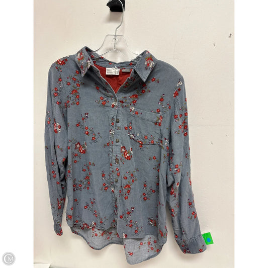 Blouse Long Sleeve By Anthropologie In Grey & Red, Size: M