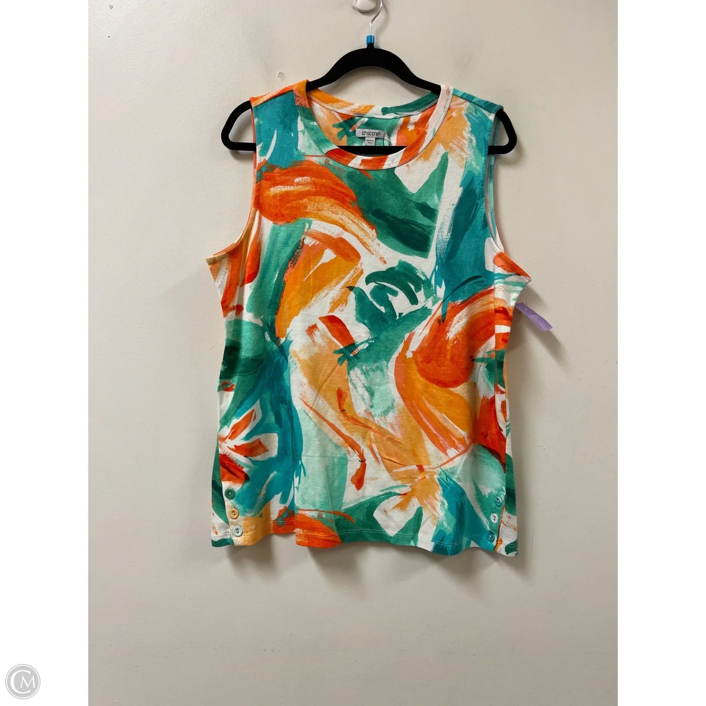 Top Sleeveless By Chicos In Green & Orange, Size: Xl