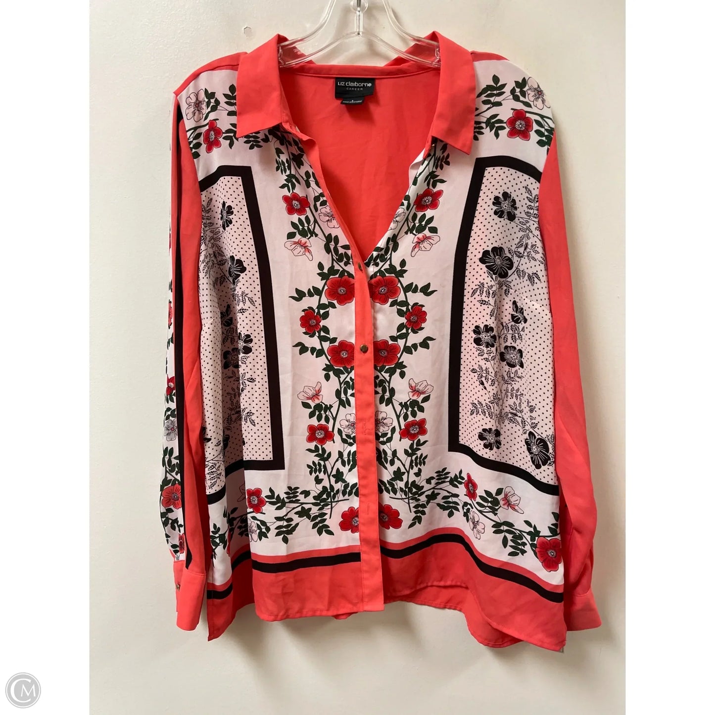 Blouse Long Sleeve By Liz Claiborne In Floral Print, Size: L