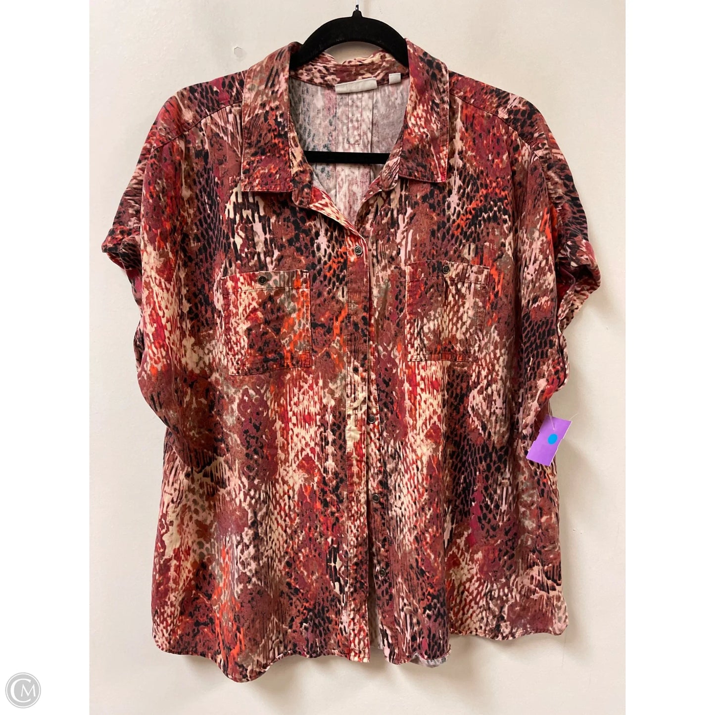 Blouse Short Sleeve By West Bound In Snakeskin Print, Size: Xl