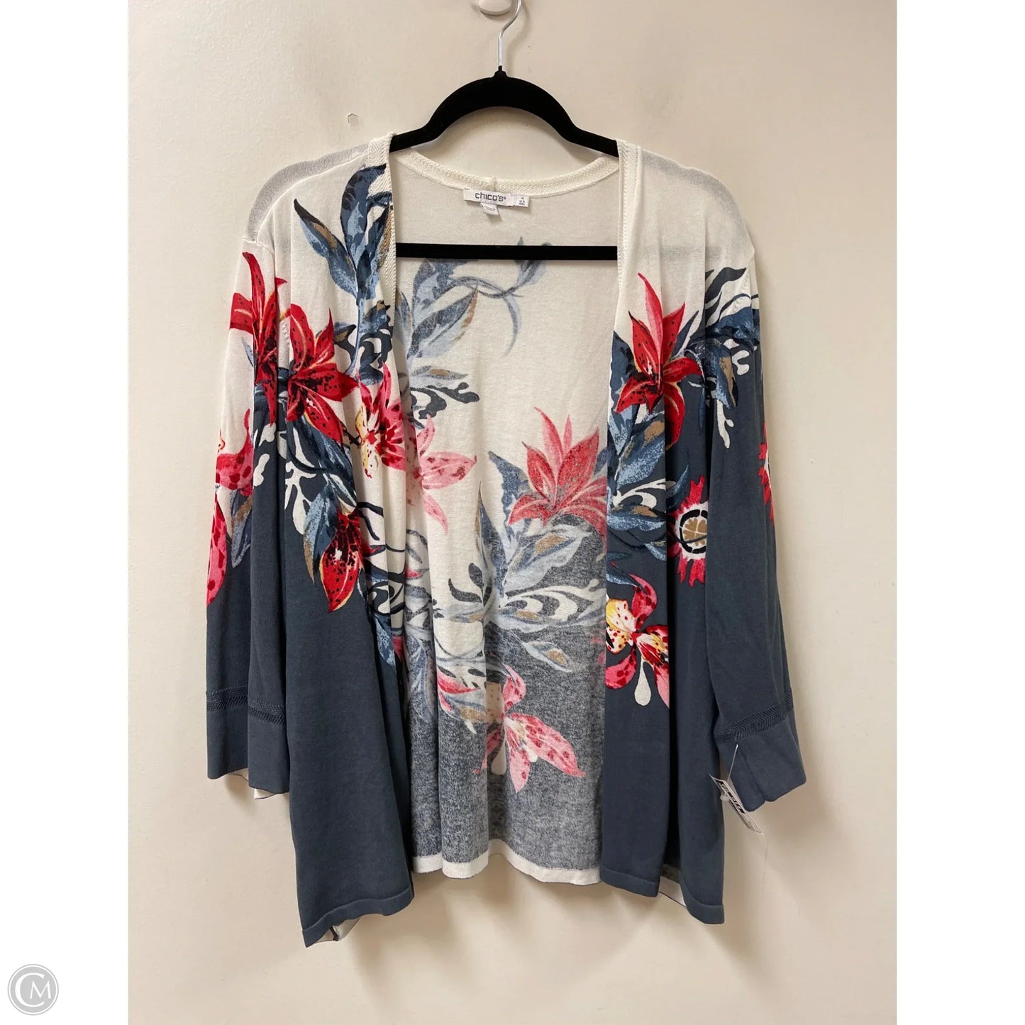 Cardigan By Chicos In Blue & Red & White, Size: 1x