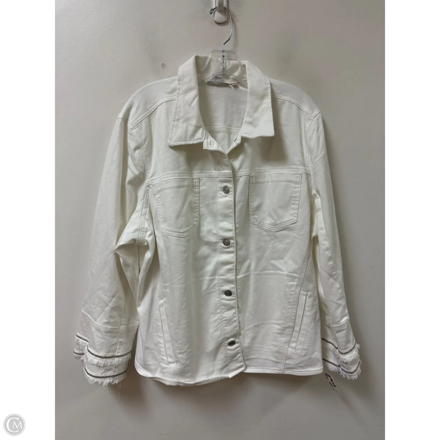 Jacket Denim By Chicos In White, Size: 1x