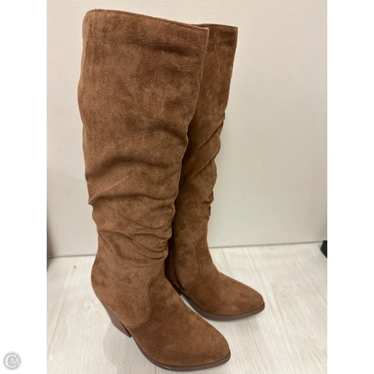 Boots Knee Heels By Clothes Mentor In Brown, Size: 7.5