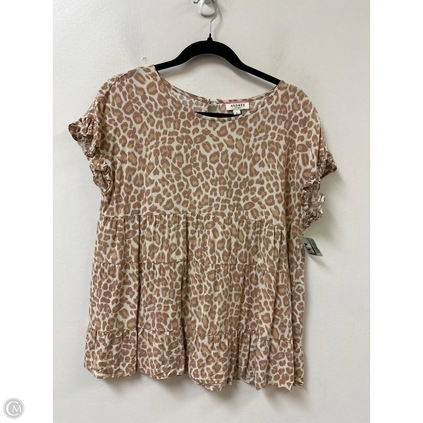 Top Short Sleeve By Andree By Unit In Animal Print, Size: L