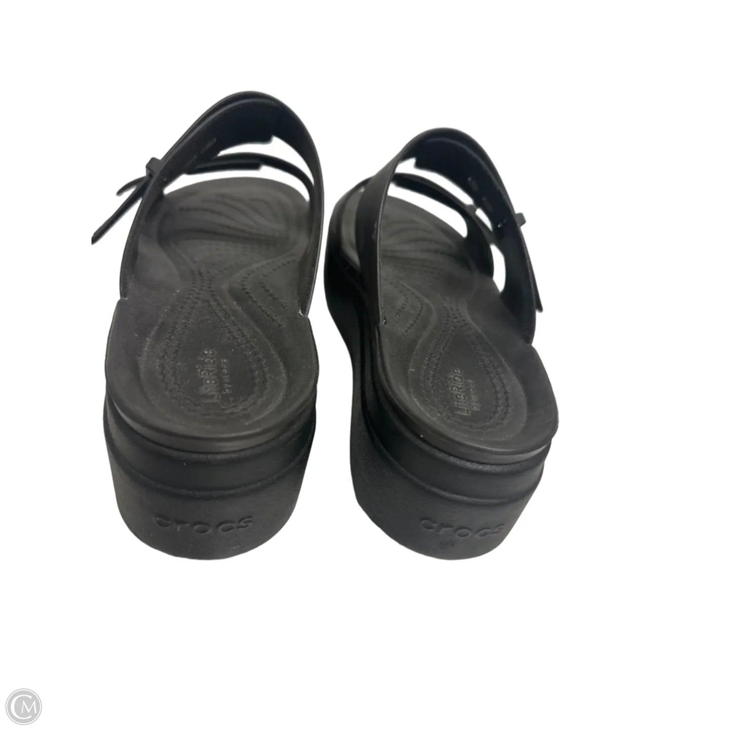 Sandals Heels Wedge By Crocs In Black, Size: 8