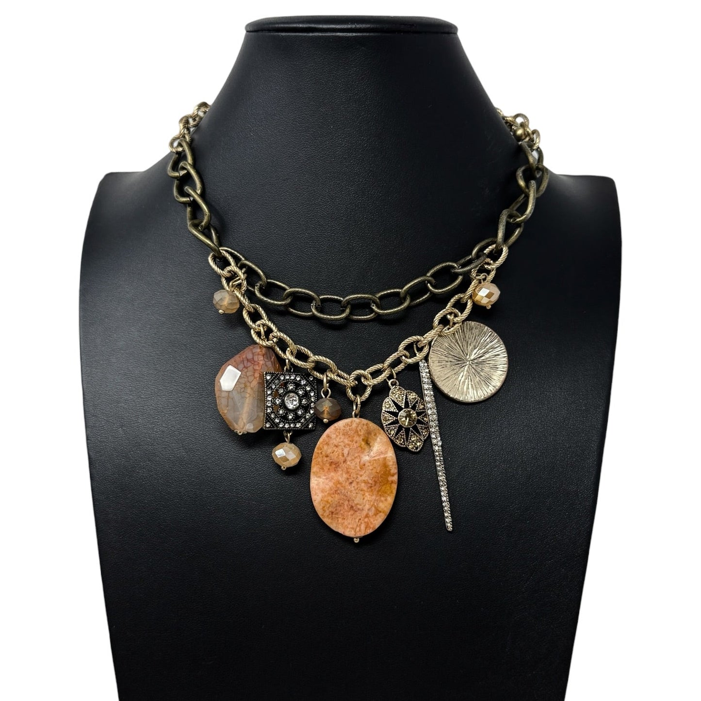 Mixed Metal Multi Stone Double Layer Statement Necklace By Chico’s