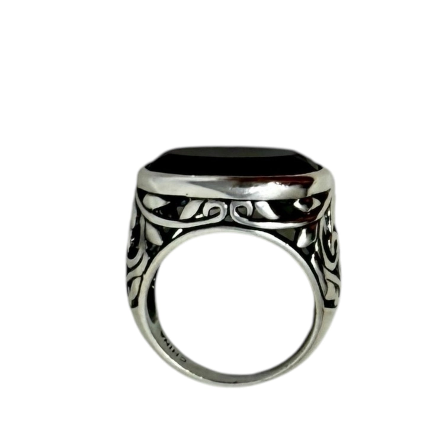 Sterling Silver Onyx Chalcedony Smoky Swirl Filigree Ring By Silpada, Size: 8