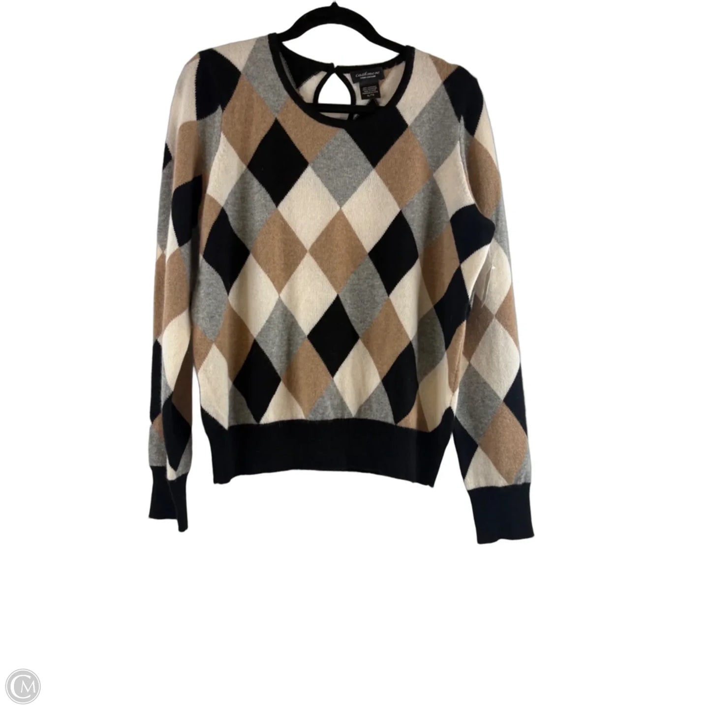 Sweater Cardigan Cashmere By Lord And Taylor In Black & Tan, Size: Xl