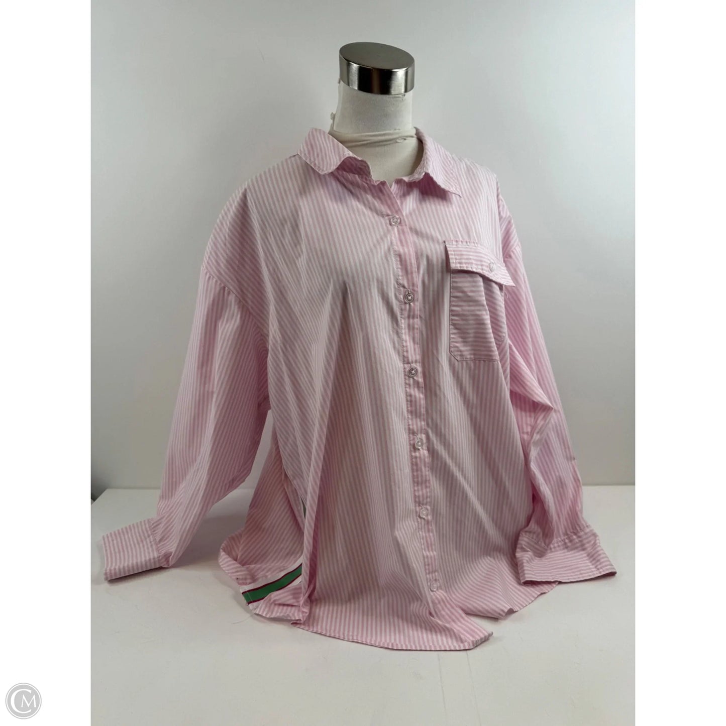 Top Long Sleeve By Clothes Mentor In Pink & White, Size: 1x