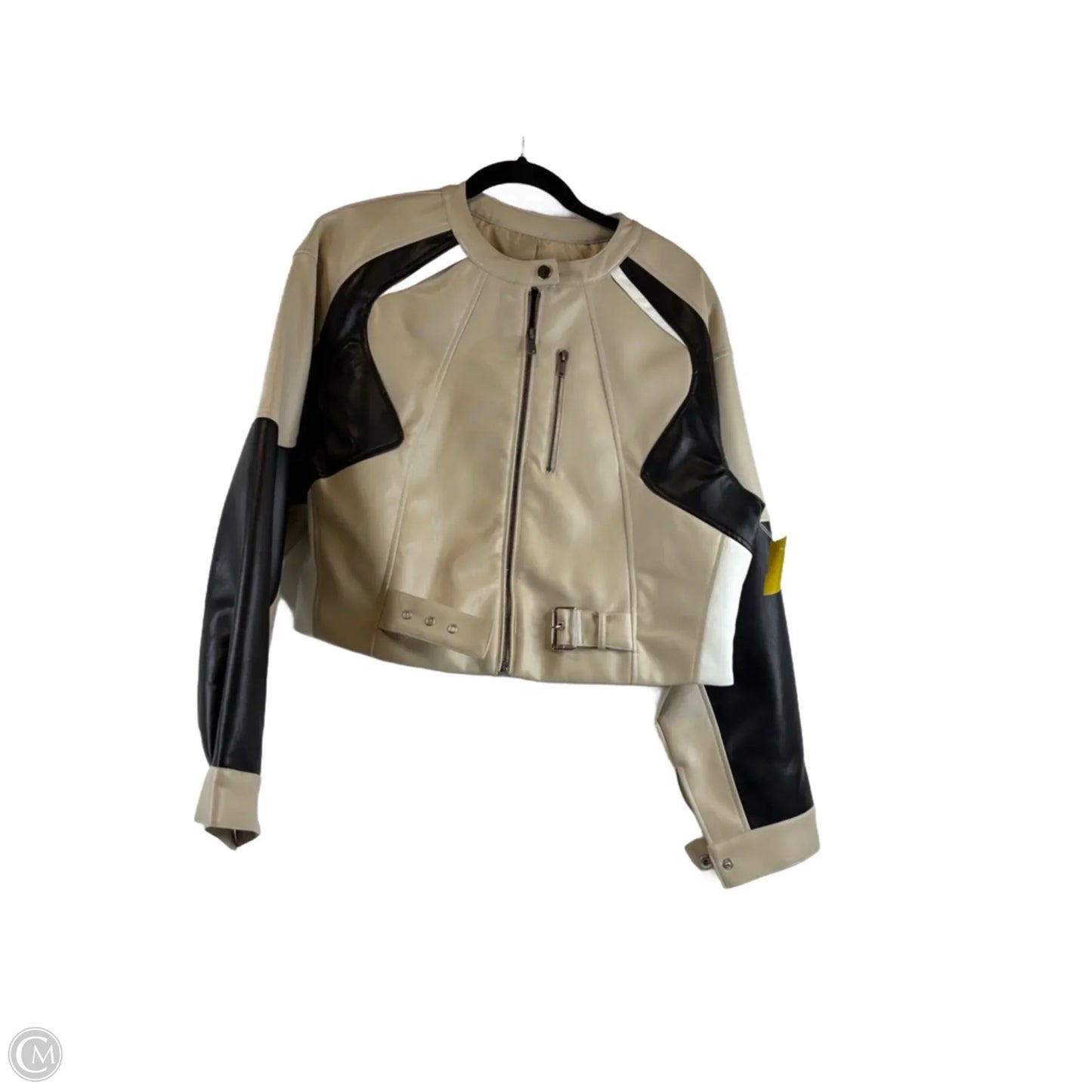 Jacket Moto By Clothes Mentor In Black & Tan, Size: M