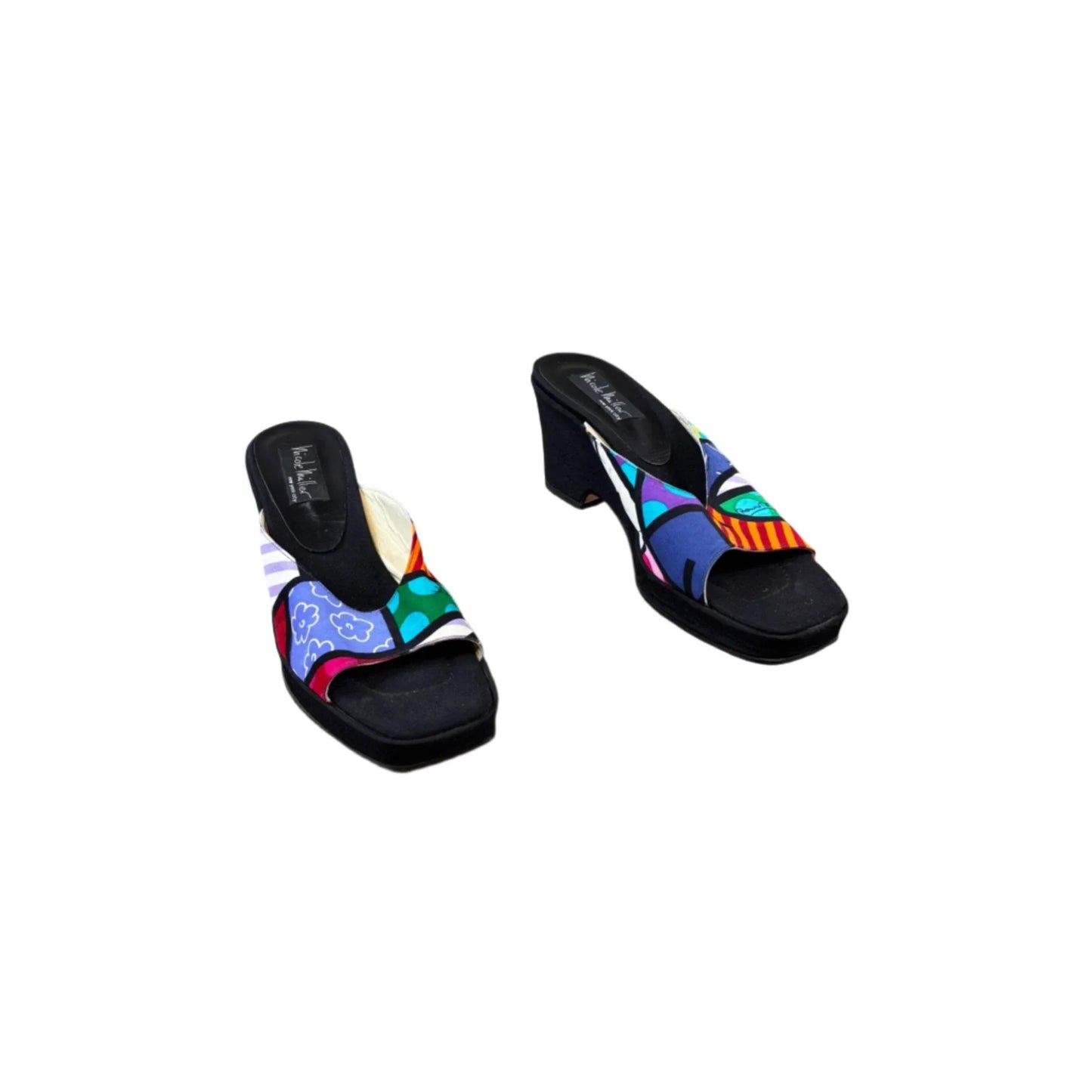 Sandals Heels Block By Nicole By Nicole Miller In Black & Orange, Size: 8.5