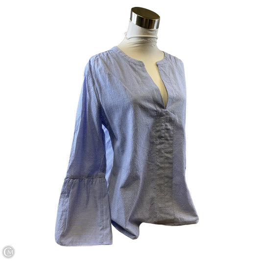 Top Long Sleeve By Ann Taylor In Blue & White, Size: M