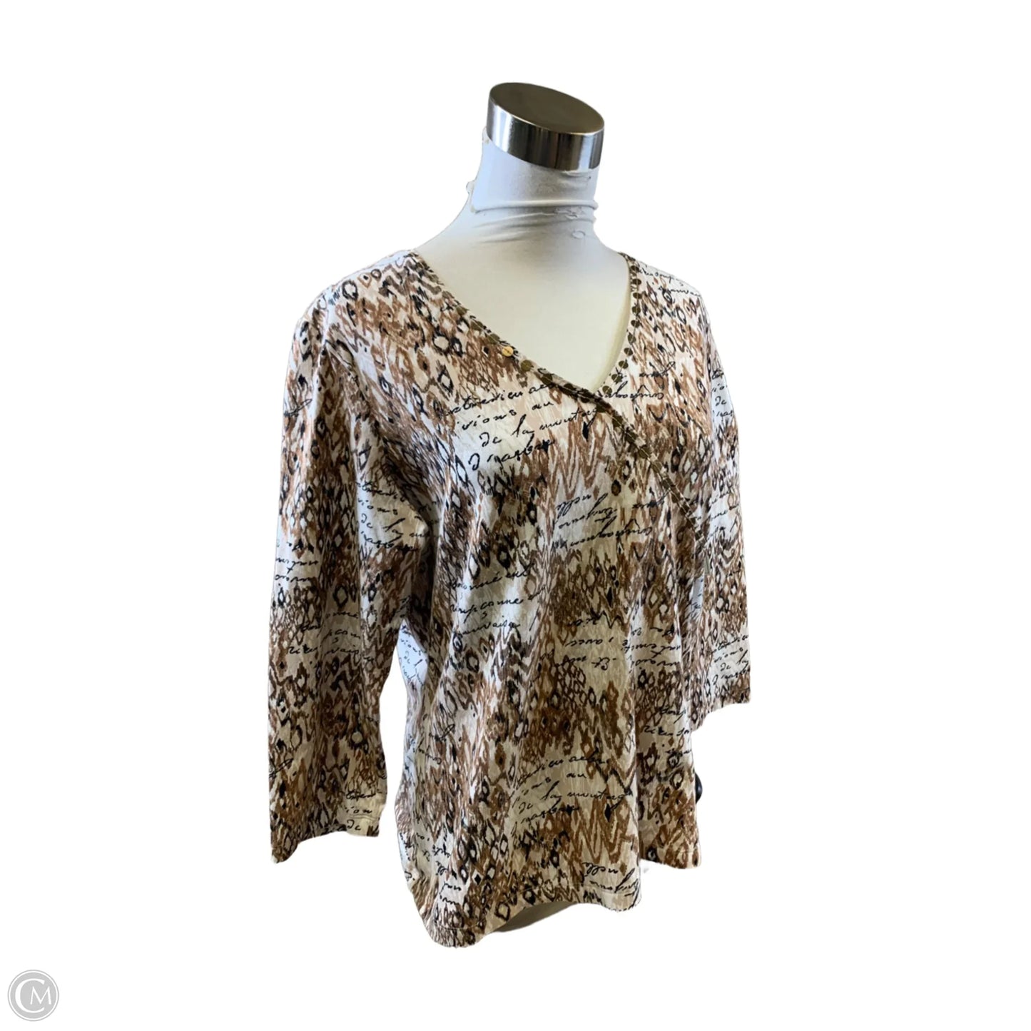 Top Long Sleeve By Ruby Rd In Brown & Cream, Size: L