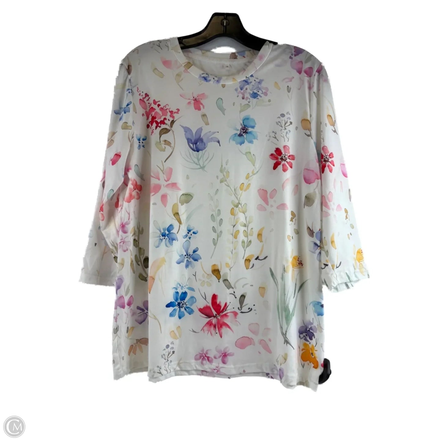 Top 3/4 Sleeve By Clothes Mentor In Pink & White, Size: M