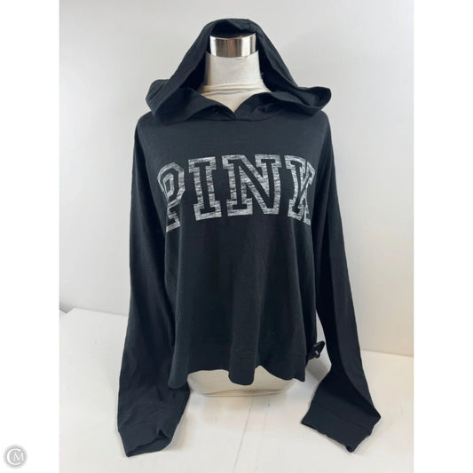 Athletic Top Long Sleeve Hoodie By Pink In Black & White, Size: L