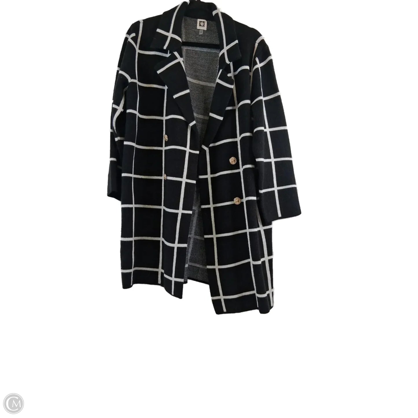 Sweater Cardigan By Anne Klein In Black & White, Size: 1x