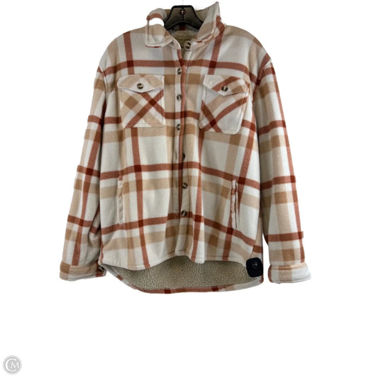 Jacket Shirt By Sage In Orange & White, Size: M