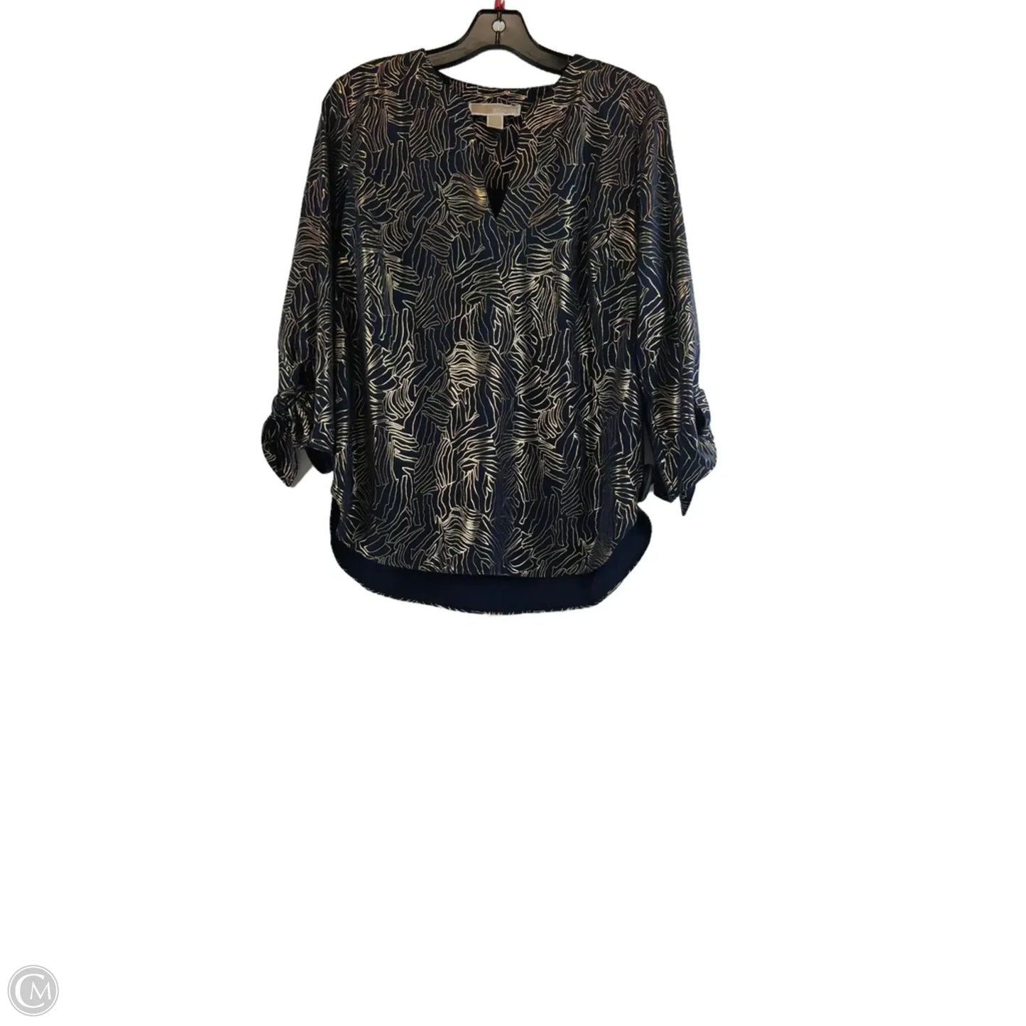 Top 3/4 Sleeve By Michael By Michael Kors In Blue & Gold, Size: M