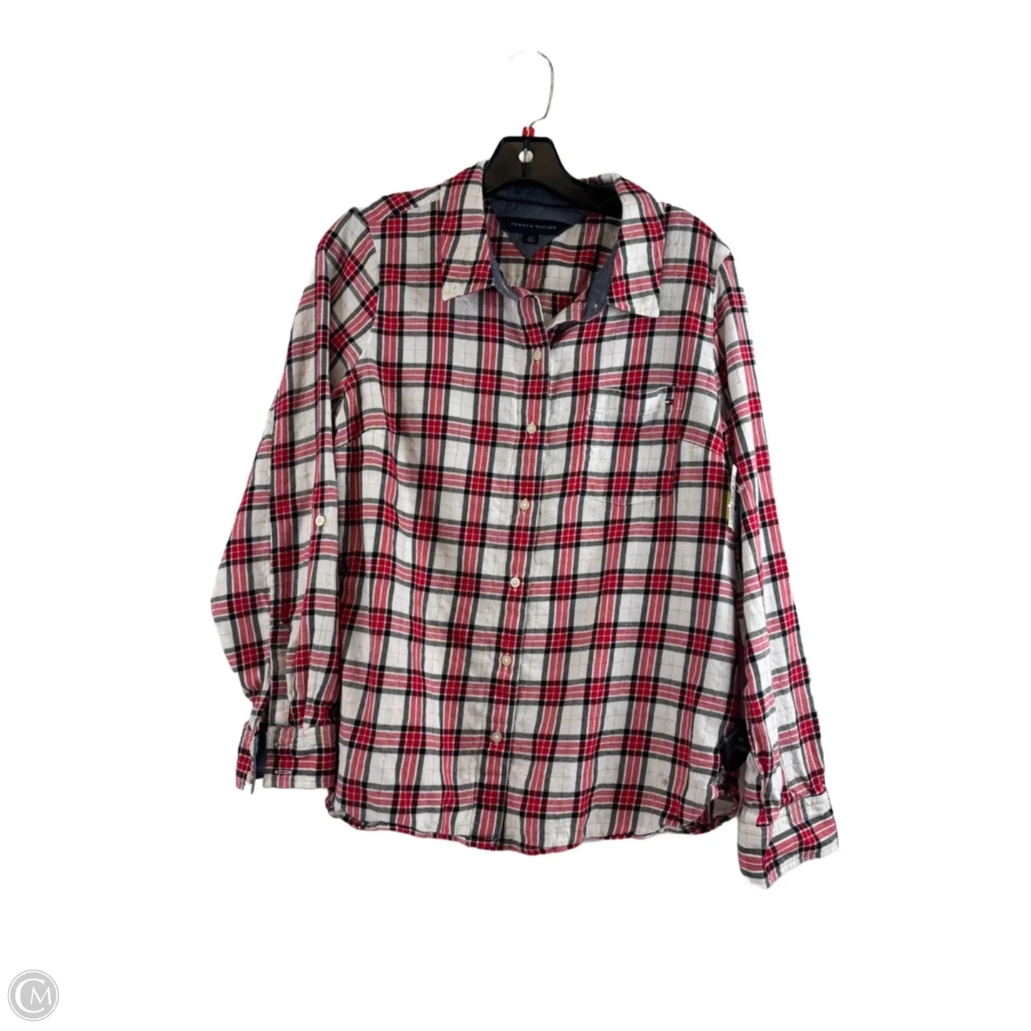 Top Long Sleeve By Tommy Hilfiger In Red & White, Size: L