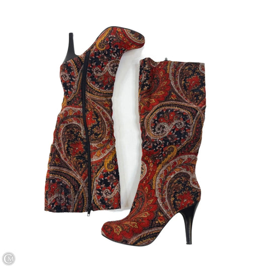 Boots Mid-calf Heels By Diba In Red & Tan, Size: 7