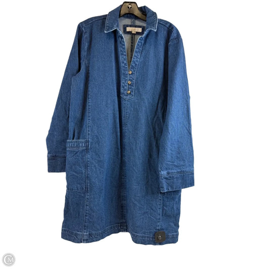 Dress Casual Midi By Loft In Blue Denim, Size: L